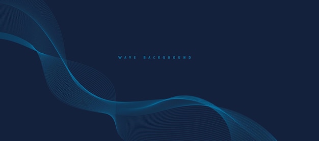 Fondo azul abstracto vectorial con líneas y partículas de ondas doradas dinámicas.