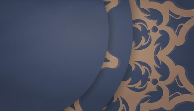 Fondo en azul con adorno de mandala marrón y lugar debajo de su texto