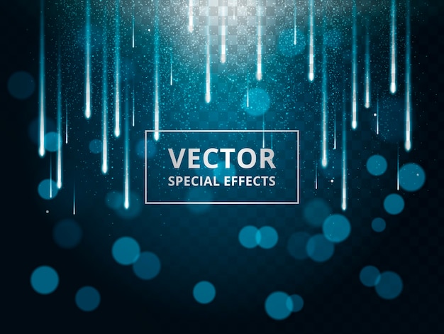 Vector fondo azul bokeh con estrella fugaz