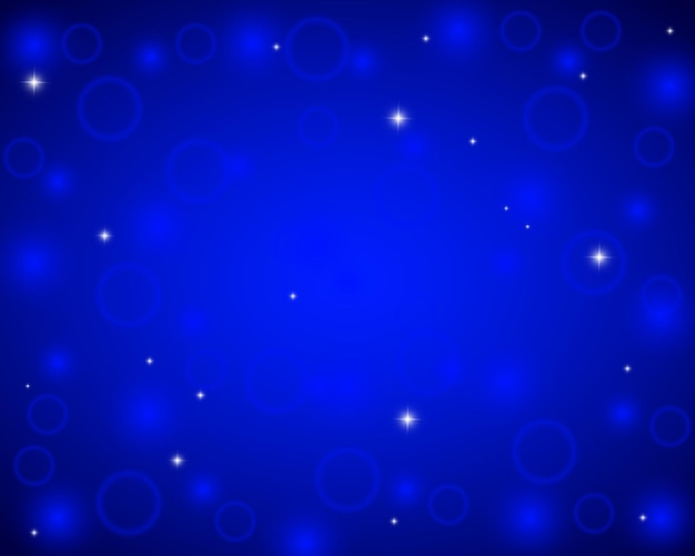 Fondo azul brillante de Navidad con copos de nieve y destellos en la lente