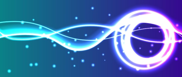 Fondo azul con círculos de luz de neón