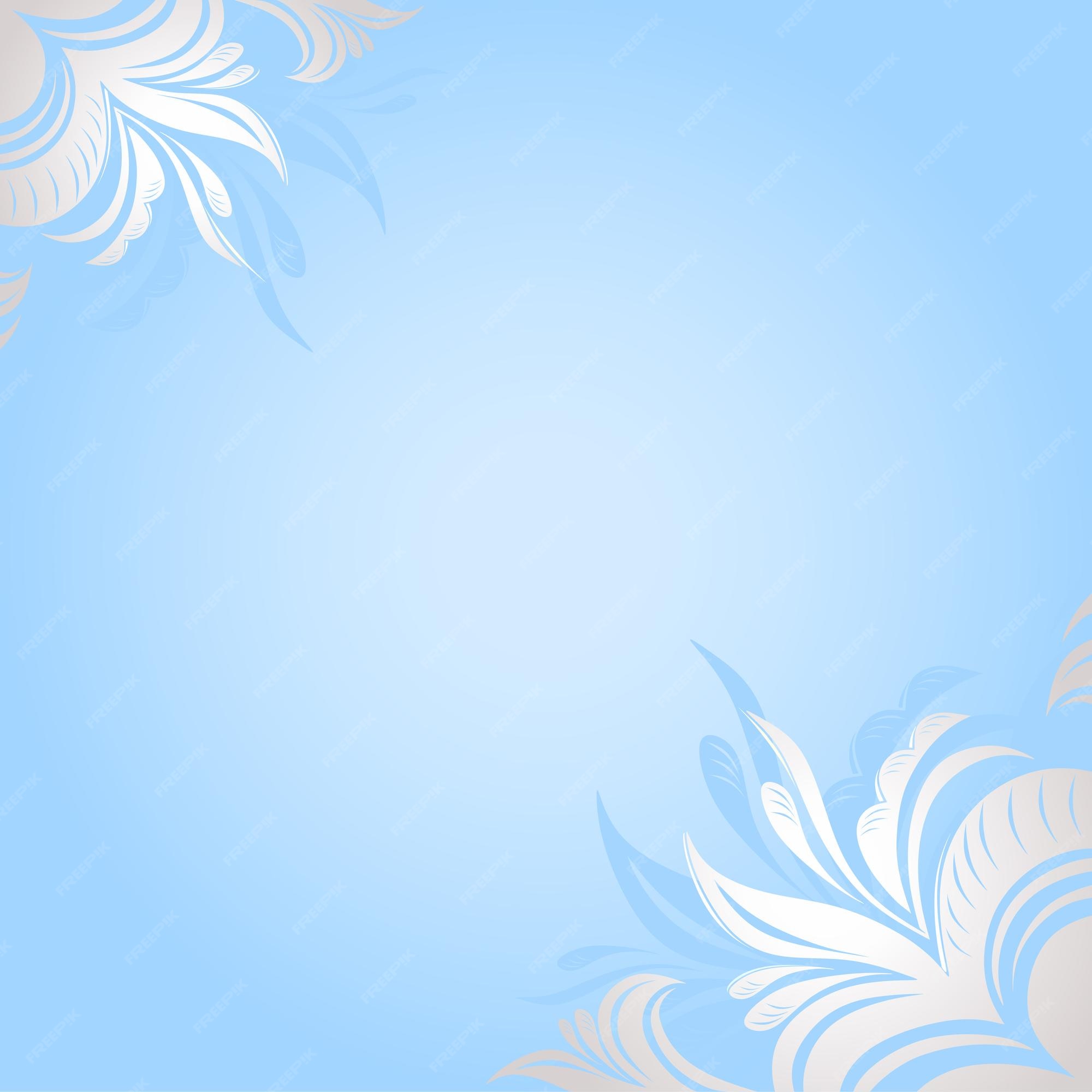 Fondo azul claro con elegantes flores blancas estilizadas en las esquinas  una plantilla para portadas | Vector Premium