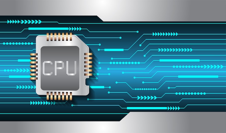 Vector fondo azul del concepto de tecnología futura del circuito cibernético de la cpu