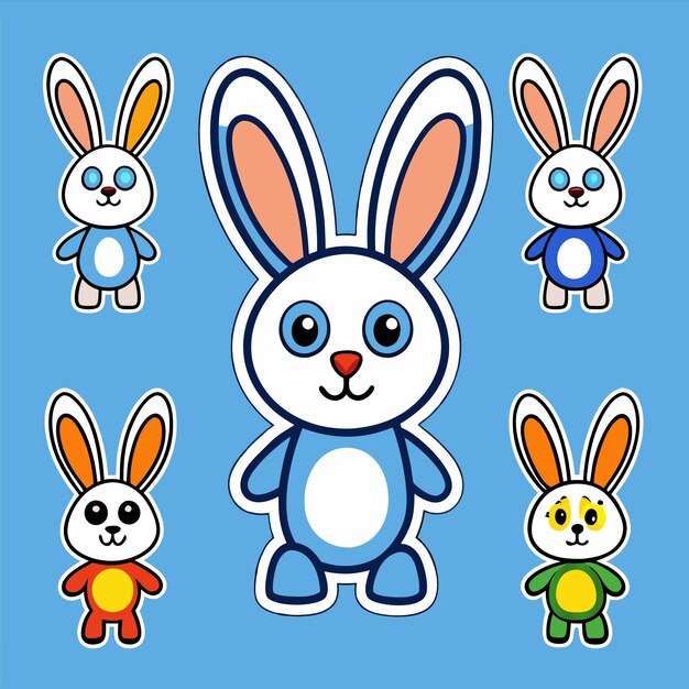 un fondo azul con un conejo de dibujos animados y otros personajes de caricaturas