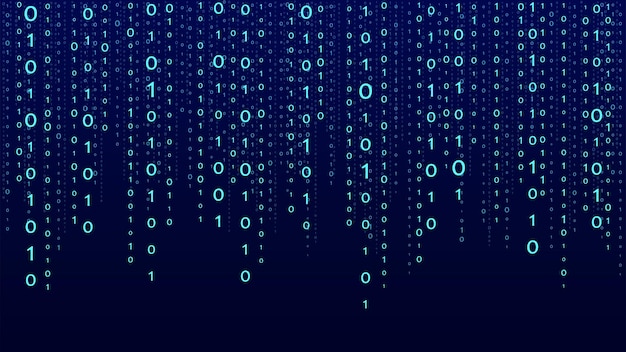 Fondo azul digital vectorial de transmisión de código binario Fondo de matriz con números 10 Concepto de codificación o piratería
