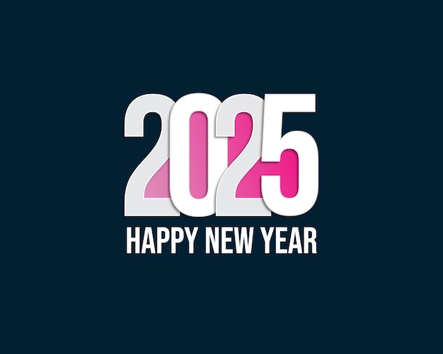un fondo azul con un diseño blanco y rosa que dice feliz año nuevo 2025 en fondo moderno