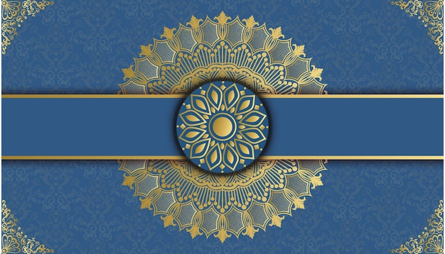 Un fondo azul y dorado con un diseño floral dorado Mandala ornamental decorativa