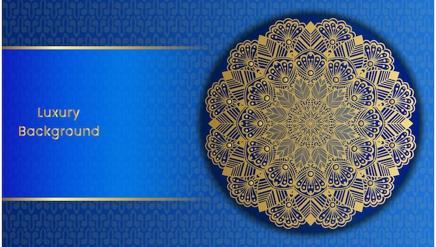 Fondo azul y dorado con un mandala dorado y el texto ramadan kareem.