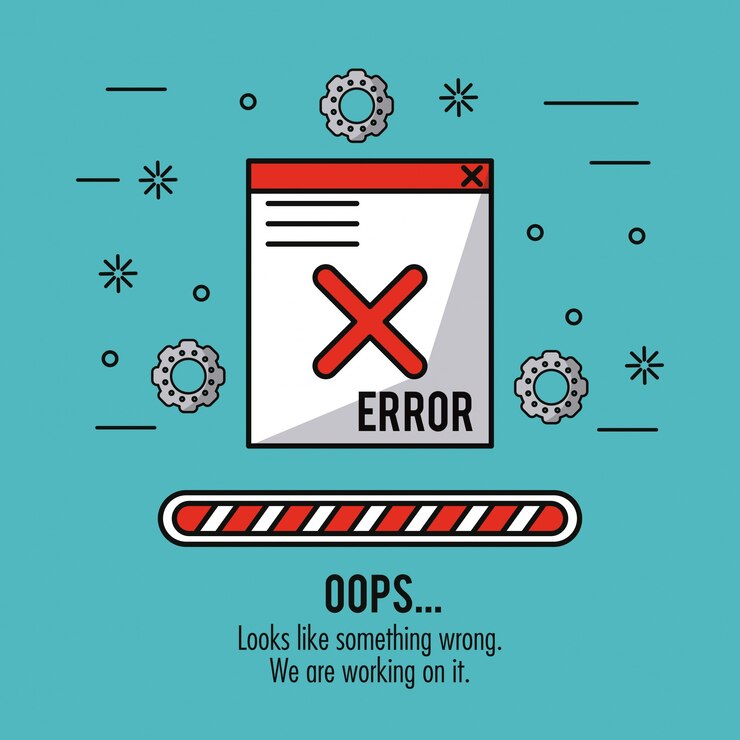 Vector fondo azul con error de mensaje de la ventana y la barra de carga