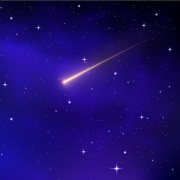 Fondo azul estrella Cielo nocturno estrellado Espacio púrpura realista Nebulosa de la galaxia Sendero de luz del cometa Vector