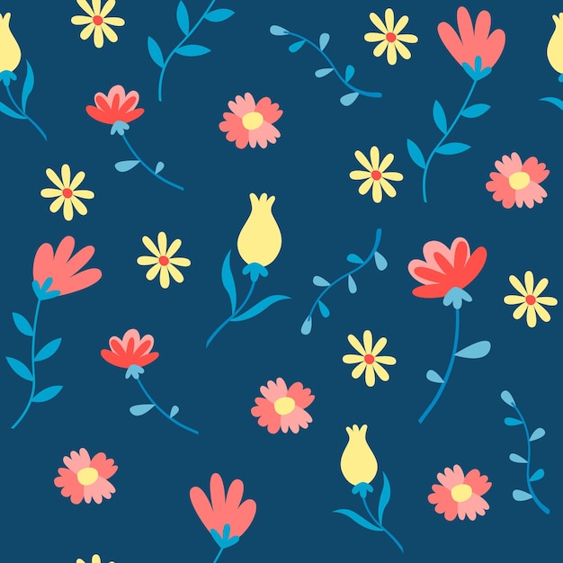 un fondo azul con flores y uno amarillo que dice primavera