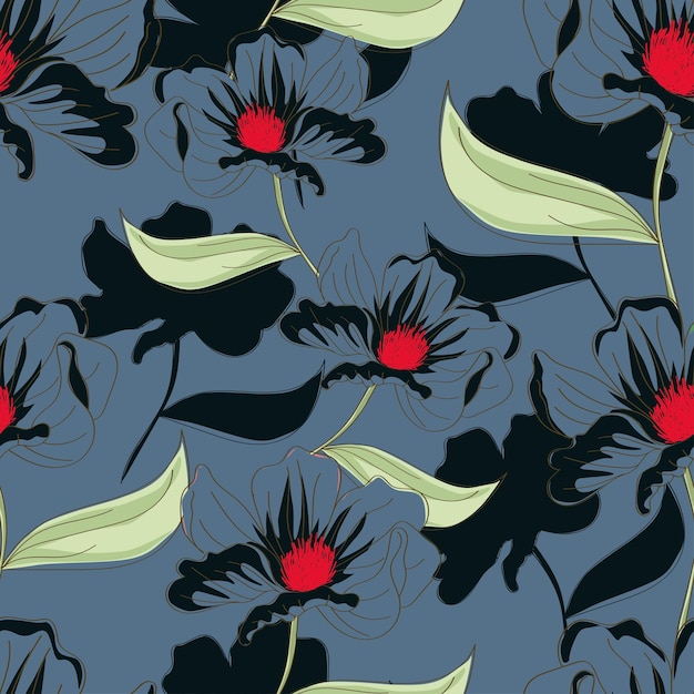 un fondo azul con flores negras y la palabra negra en él