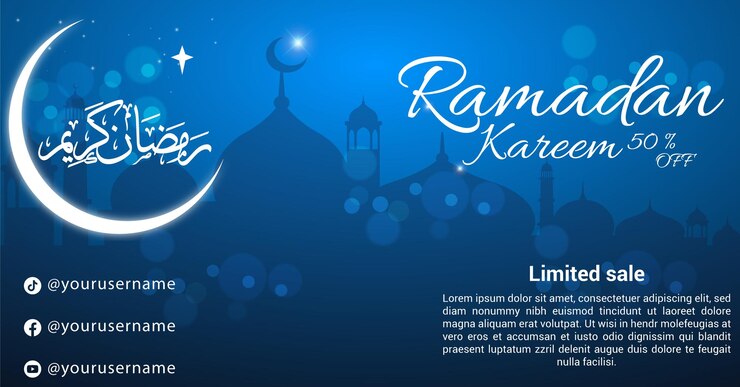 Un fondo azul con un fondo azul para ramadan kareem.