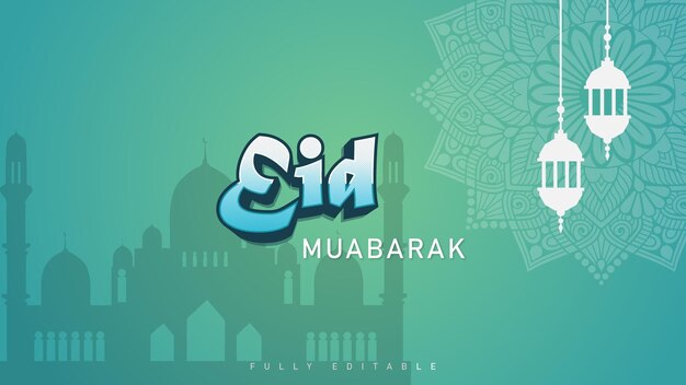 Vector fondo azul con fondo verde y el texto eid mubarak