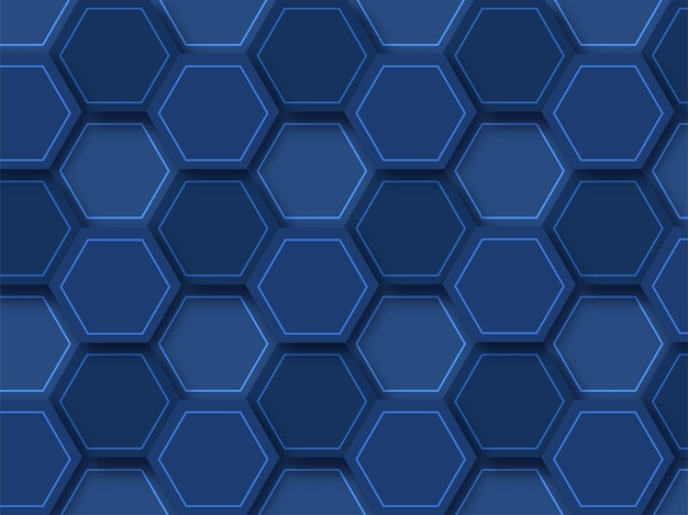 Fondo azul geométrico abstracto con patrón hexagonal.