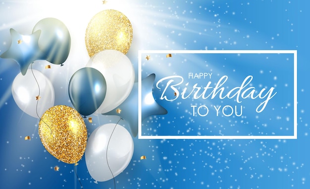 un fondo azul con globos y las palabras feliz cumpleaños para ti