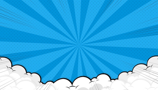 fondo azul de historieta cómica con nube