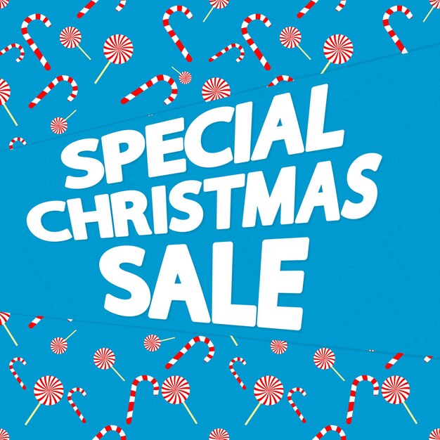 un fondo azul con un letrero que dice venta especial de Navidad