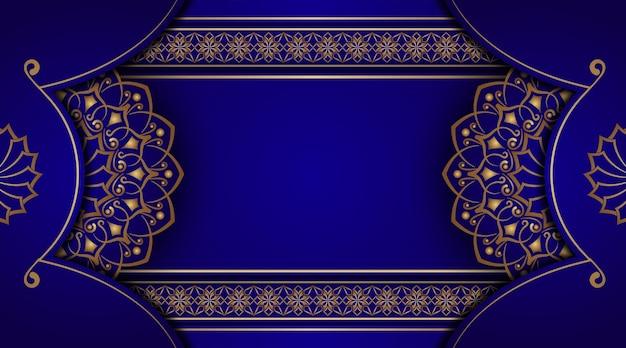 Fondo azul de lujo con adorno de mandala dorado