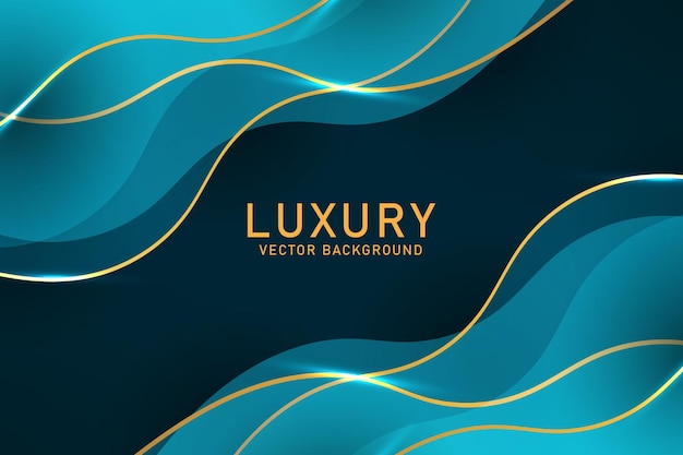Fondo azul de lujo con línea azul brillante curva y dorada