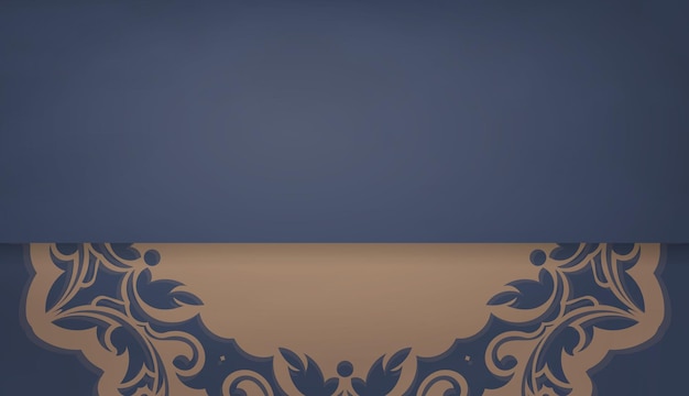 Fondo en azul con lujoso patrón marrón y espacio de logotipo