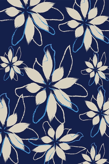 Un fondo azul marino con flores blancas suaves vector textil y un patrón de flores