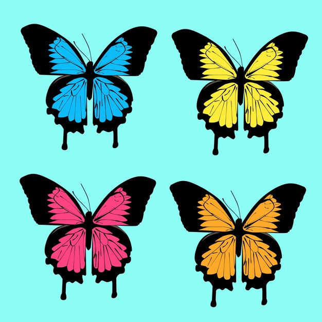 Vector un fondo azul con mariposas y las palabras mariposas