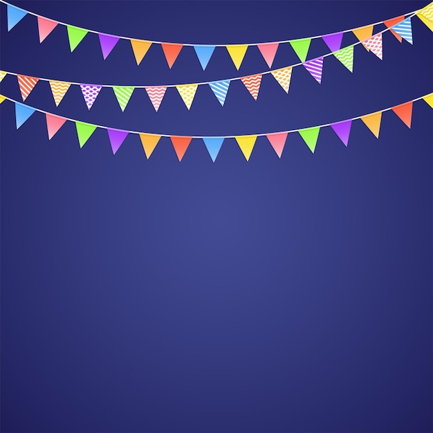 Fondo azul minimalista con empavesados de papel de colores festivos