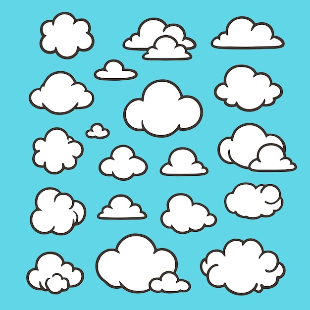 un fondo azul con muchas nubes y una burbuja de habla