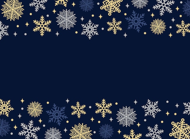 Fondo azul de Navidad con copos de nieve Tarjeta de vacaciones o tarjeta de felicitación Vector de Feliz Año Nuevo