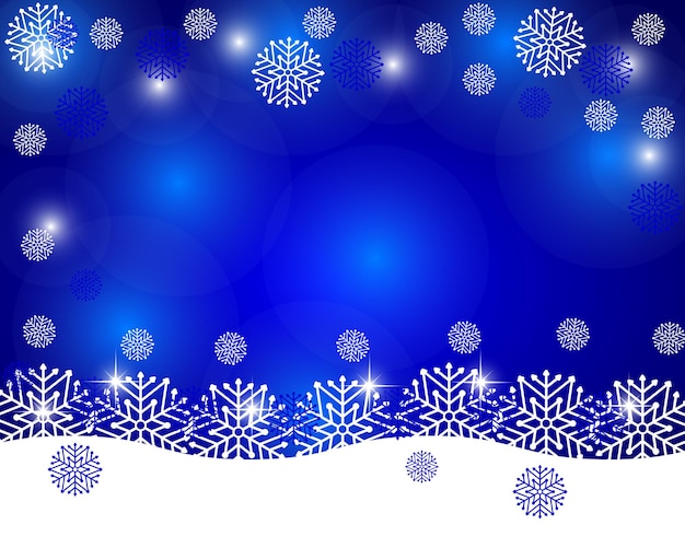 Fondo azul de Navidad con ilustración de vector de copos de nieve