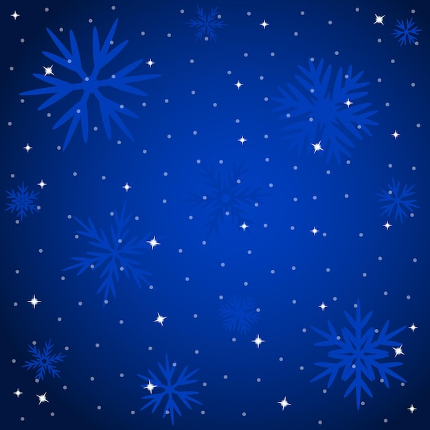 Fondo azul de Navidad con ilustración vectorial de copos de nieve