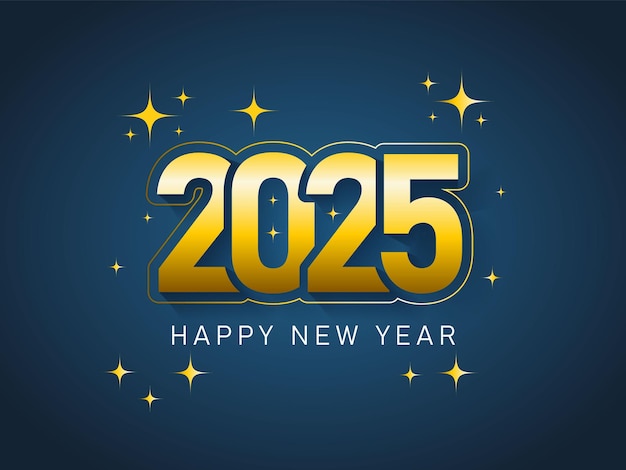 Un fondo azul con oro 2025 Feliz tarjeta de felicitaciones de Año Nuevo con estrellas