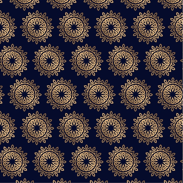 Un fondo azul oscuro y dorado con un patrón de mandalas.