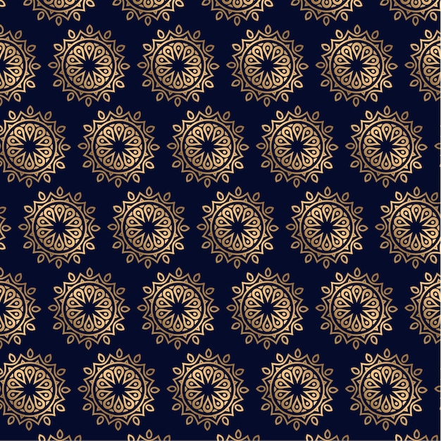 Vector un fondo azul oscuro y dorado con un patrón de mandalas.