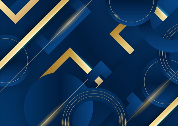 Fondo azul oscuro con elementos de línea dorados brillantes para el fondo de la presentación. Plantilla abstracta fondo premium de lujo azul oscuro con patrón geométrico de lujo y líneas de iluminación doradas