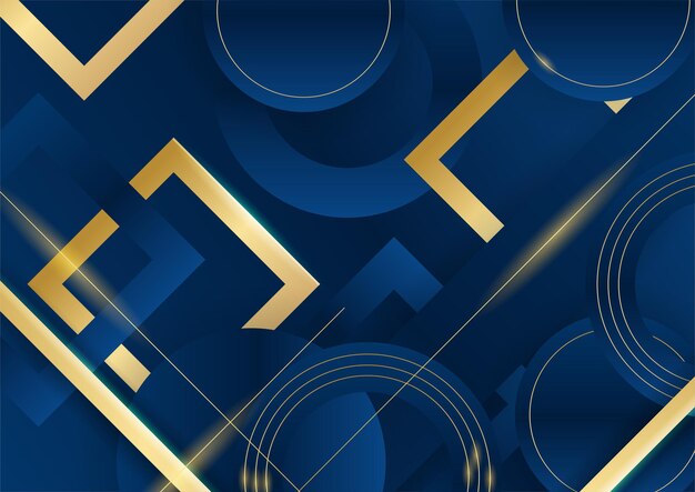 Fondo azul oscuro con elementos de línea dorados brillantes para el fondo de la presentación. Plantilla abstracta fondo premium de lujo azul oscuro con patrón geométrico de lujo y líneas de iluminación doradas