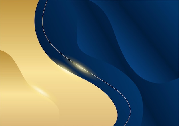 Fondo azul oscuro con elementos de línea dorados brillantes para el fondo de la presentación. Plantilla abstracta fondo premium de lujo azul oscuro con patrón geométrico de lujo y líneas de iluminación doradas