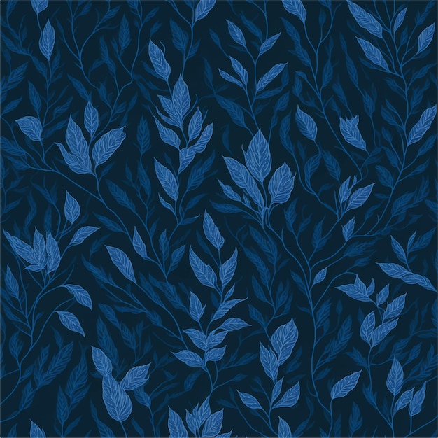 Un fondo azul oscuro con hojas y flores.