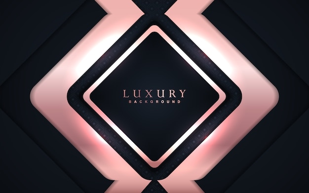 Fondo azul oscuro de lujo con decoración rosa dorada