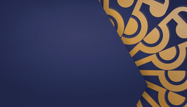 Fondo azul oscuro con lujoso patrón dorado y espacio para su logo