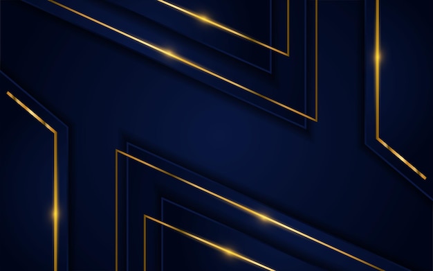Fondo azul oscuro moderno con elemento de líneas doradas