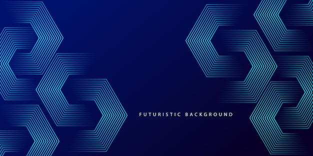 Fondo azul oscuro con patrón de líneas geométricas hexagonales Líneas hexogonales brillantes abstractas Concepto tecnológico futurista