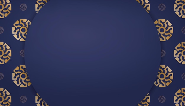 Fondo azul oscuro con patrón de oro griego y espacio de logotipo