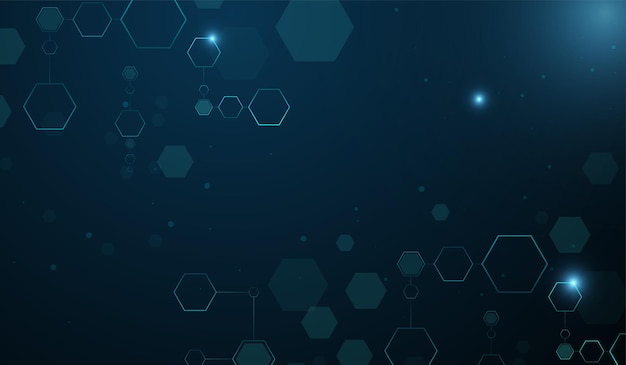 Un fondo azul oscuro que simboliza la conectividad digital blockchain y la tecnología futurista Hexagon