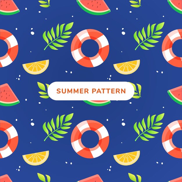 Un fondo azul con un patrón de fruta y un salvavidas