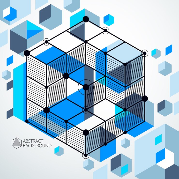 Vector fondo azul de patrón geométrico isométrico de tendencia con bloques y cubos brillantes. el plan técnico se puede utilizar en el diseño web y como fondo de pantalla o fondo. fondo perfecto para sus proyectos de diseño.