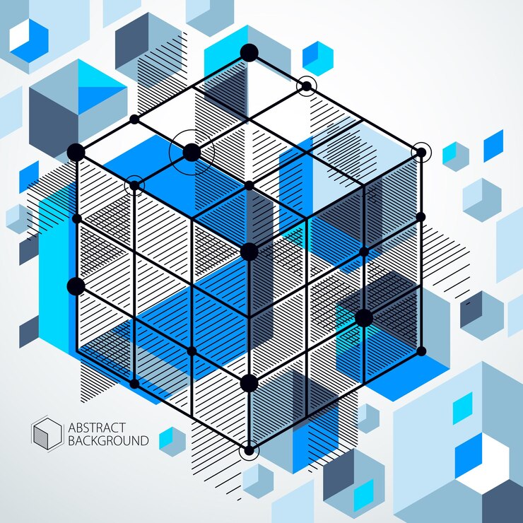 Vector fondo azul de patrón geométrico isométrico de tendencia con bloques y cubos brillantes. el plan técnico se puede utilizar en el diseño web y como fondo de pantalla o fondo. fondo perfecto para sus proyectos de diseño.