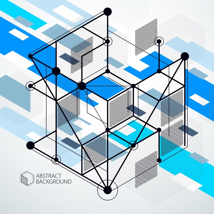 Vector fondo azul de patrón geométrico isométrico de tendencia con bloques y cubos brillantes. el plan técnico se puede utilizar en el diseño web y como fondo de pantalla o fondo. fondo perfecto para sus proyectos de diseño.