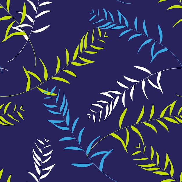 un fondo azul con un patrón de hojas y ramas